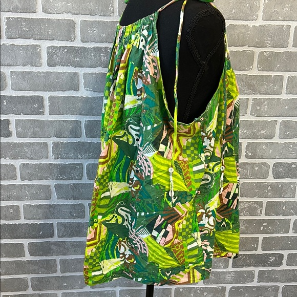 Haute Hippie Top Womens XL Safari 100% Cotton Green Seashell Beaded Bohemian - Picture 6 of 12